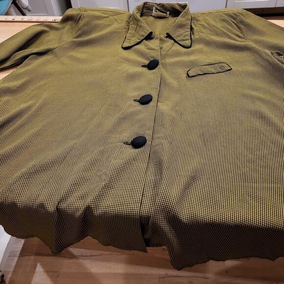 Vintage Cftc Studio Black and Yellow/green Check A-line Button Down Collared Top - Picture 2 of 13